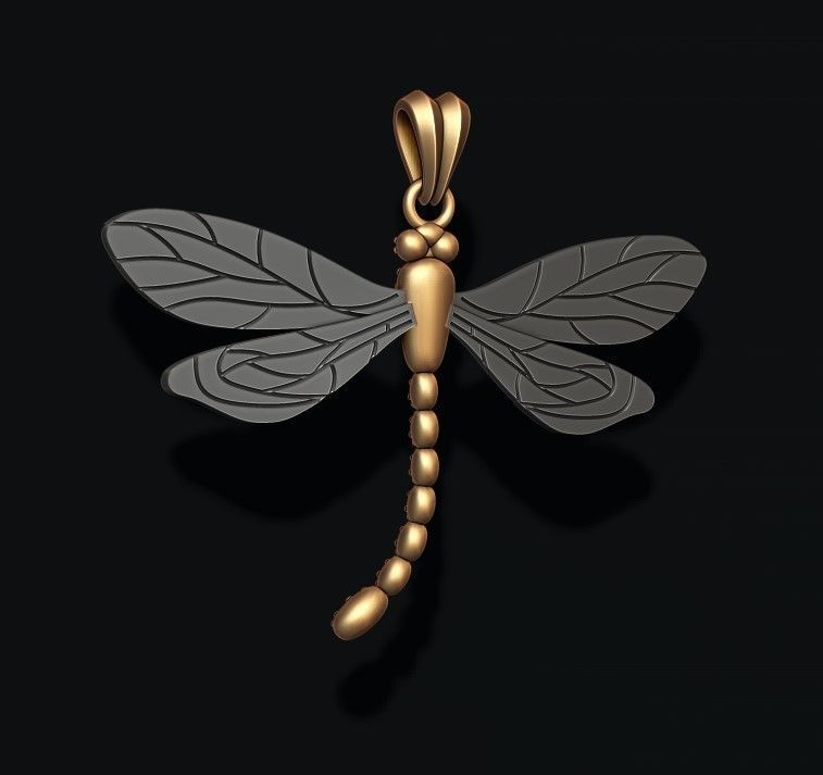 dragonfly pendant with gems 3D print model_4