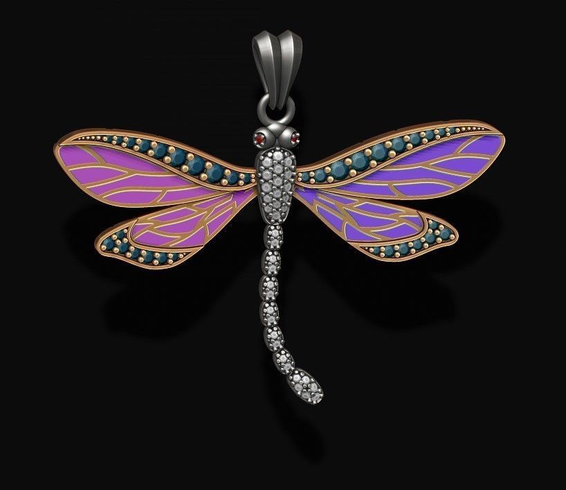 dragonfly pendant with gems 3D print model_5