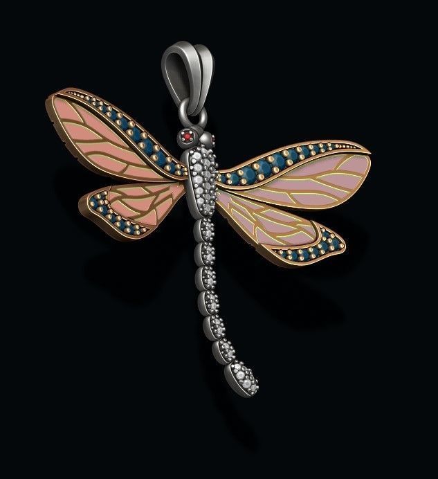 dragonfly pendant with gems 3D print model_8
