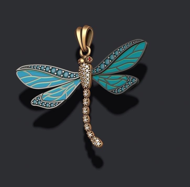 dragonfly pendant with gems 3D print model_3