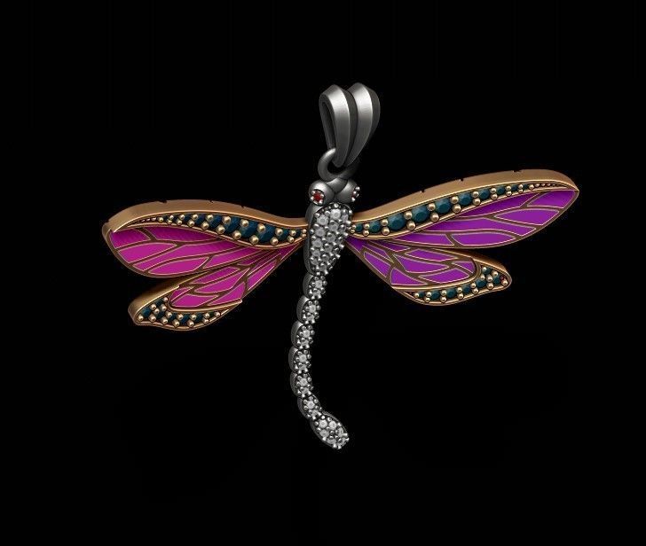 dragonfly pendant with gems 3D print model_7