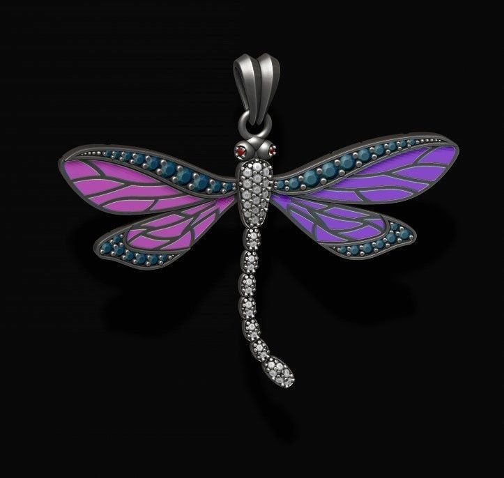 dragonfly pendant with gems 3D print model_9