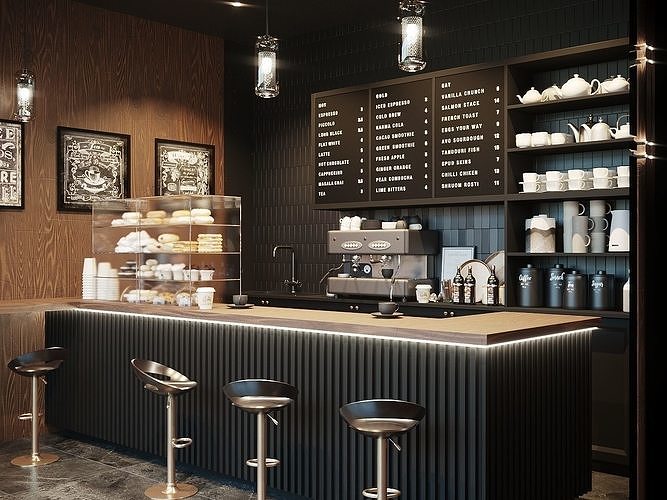 Black and White Cafe 2017 3D Scene 3D model