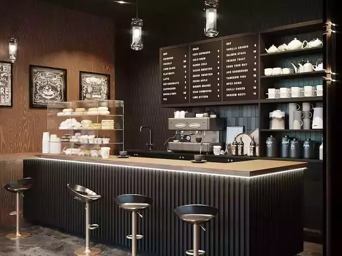 Black and White Cafe 2017 3D Scene