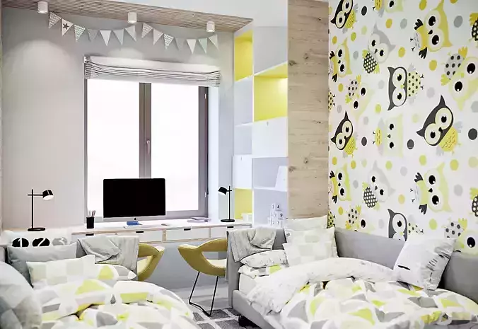 Child Room Yellow 2017 3D Scene