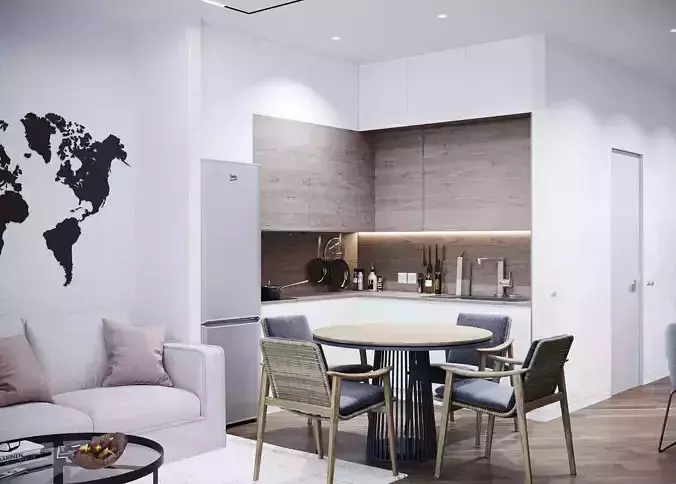 Kitchen and Lounge White 2017 3D Scene 