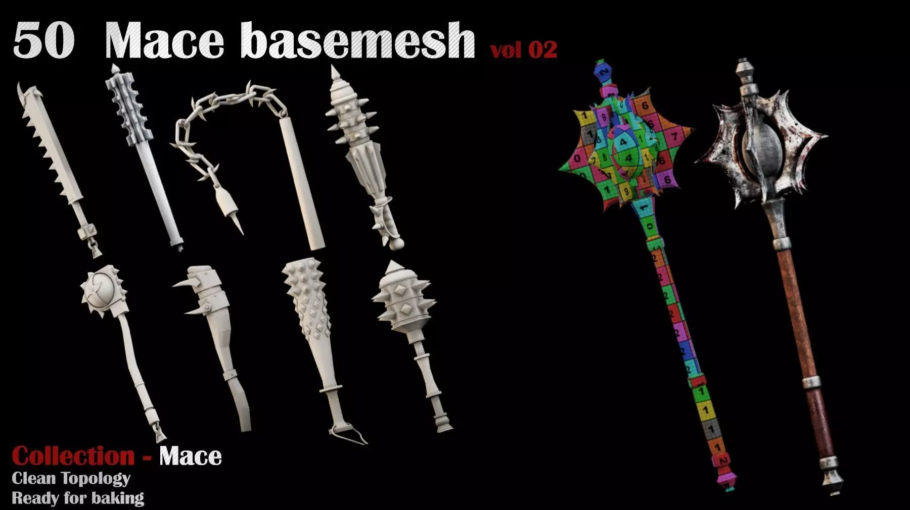 50 Mace Basemesh vol 02 Game Ready Low-poly 3D model_0