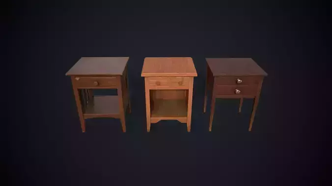 Three old nightstands Low-poly 3D model
