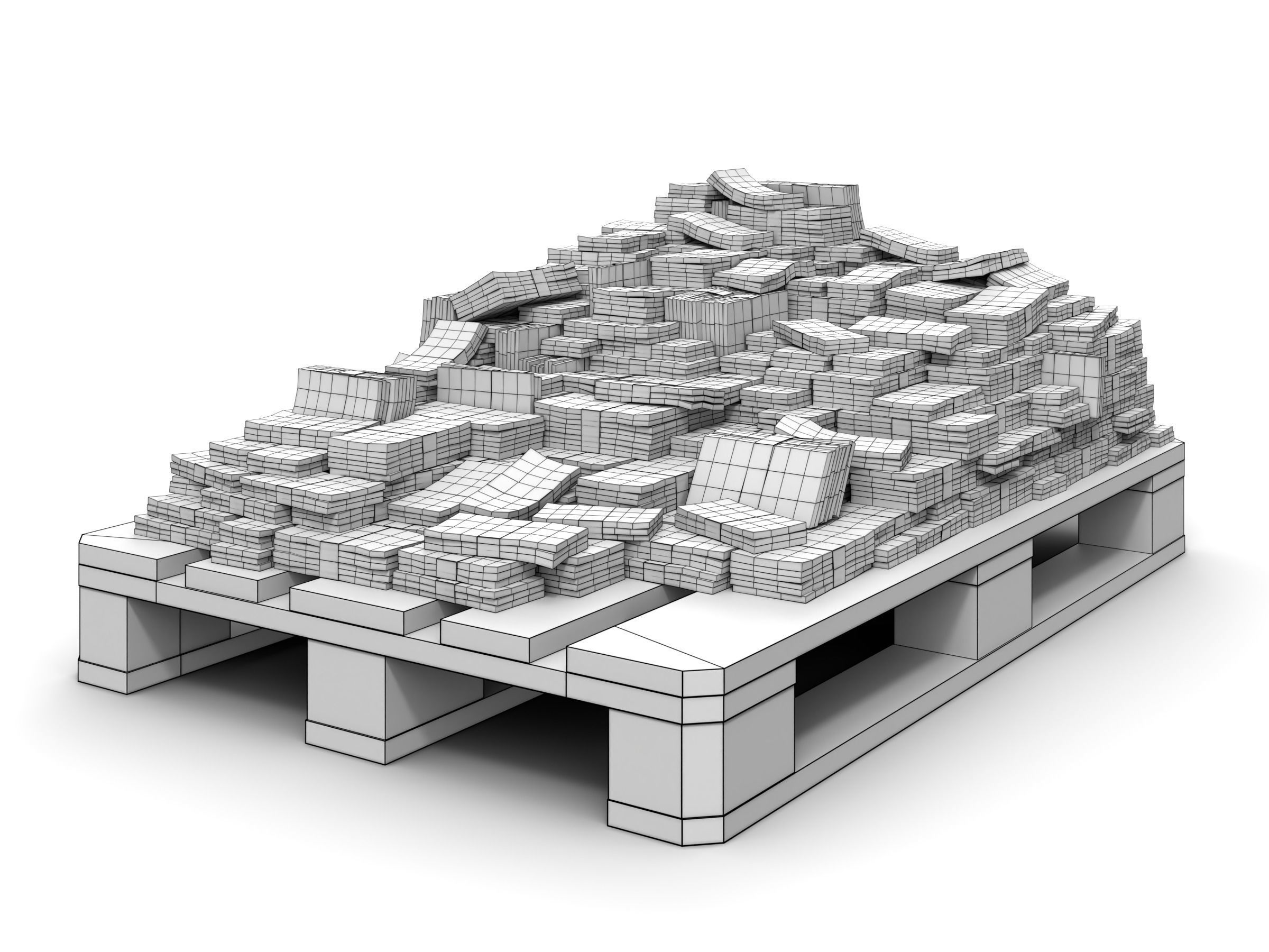 Euro Money Banknotes piled on Europalette Low-poly 3D model_1