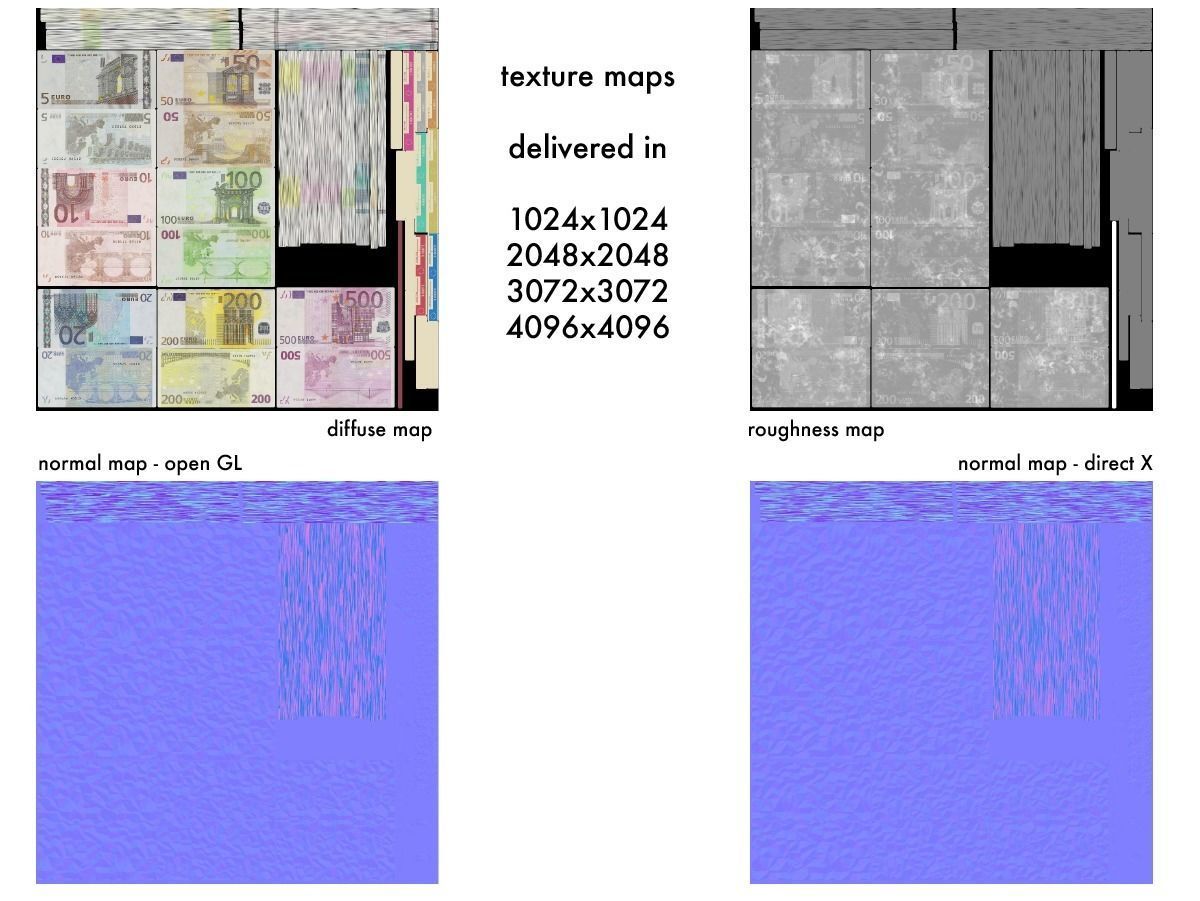 Euro Money Banknotes piled on Europalette Low-poly 3D model_19