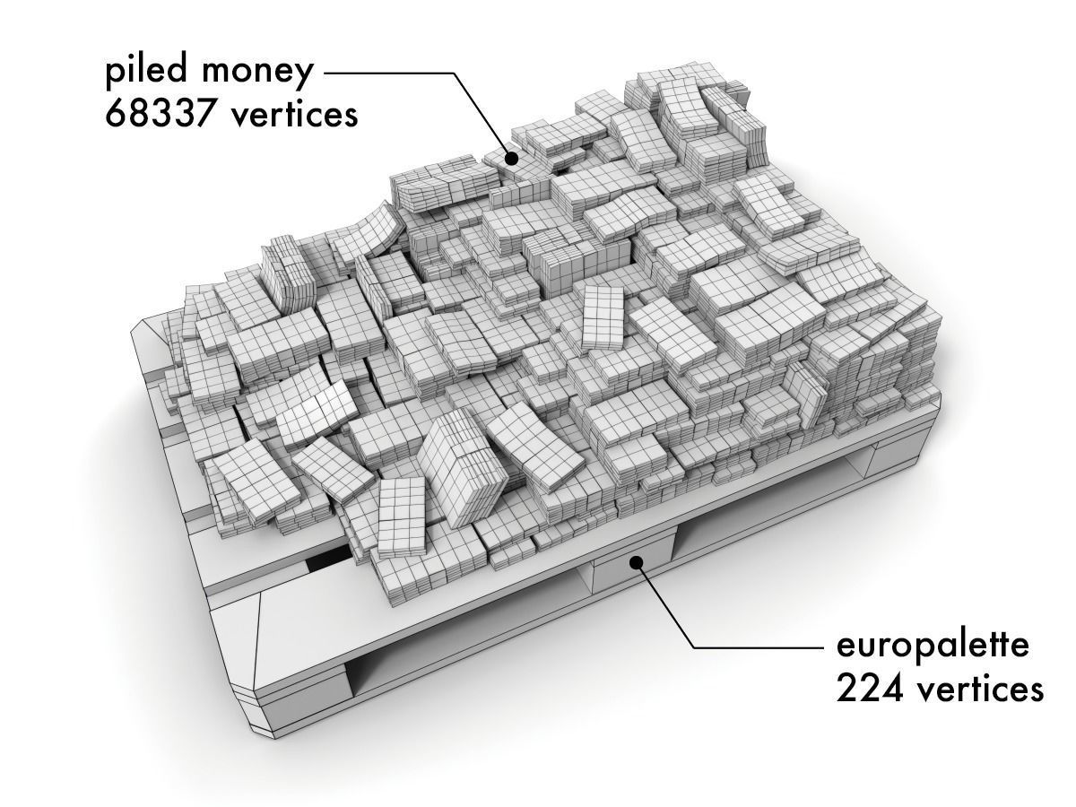 Euro Money Banknotes piled on Europalette Low-poly 3D model_8