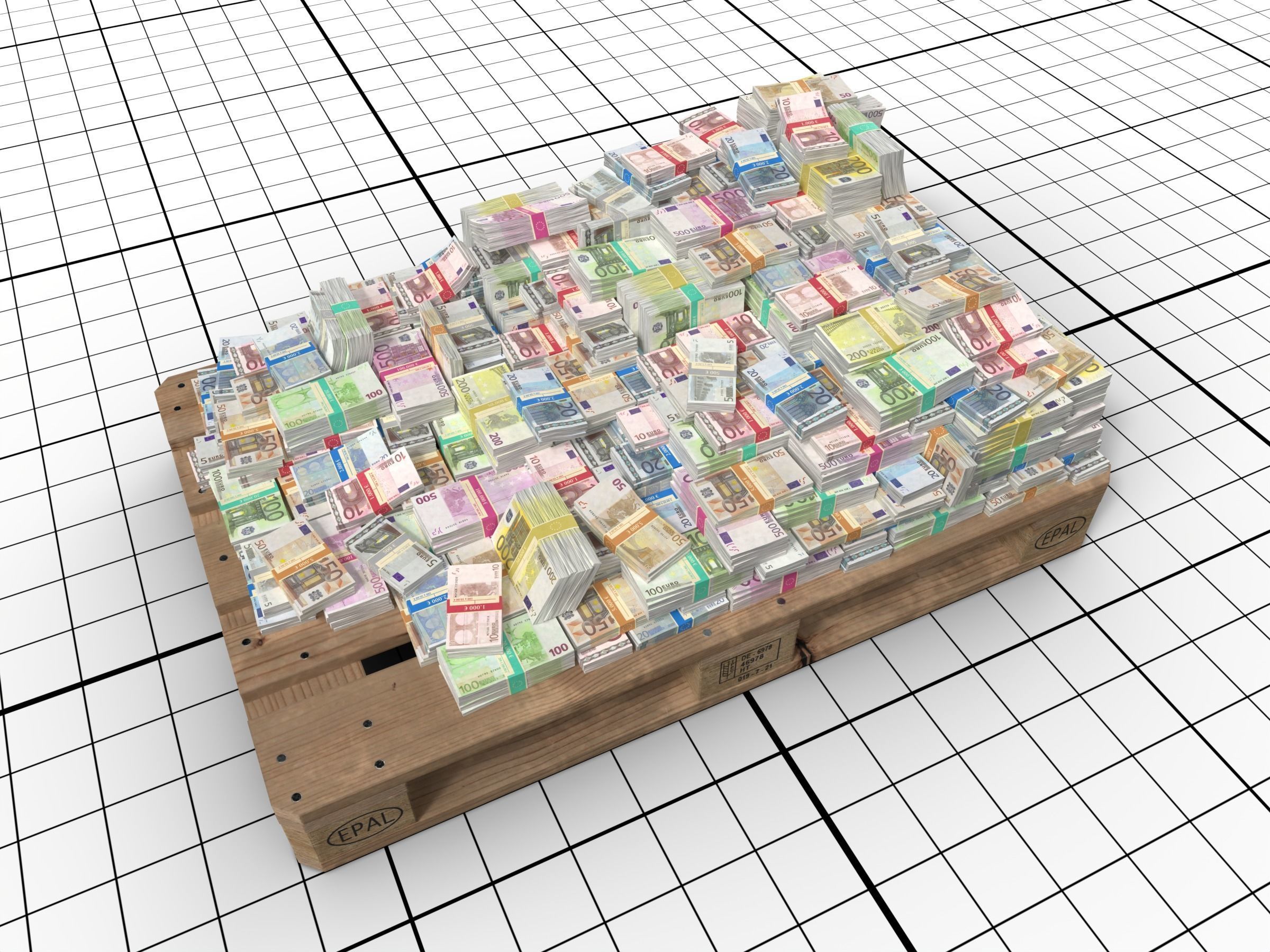 Euro Money Banknotes piled on Europalette Low-poly 3D model_7