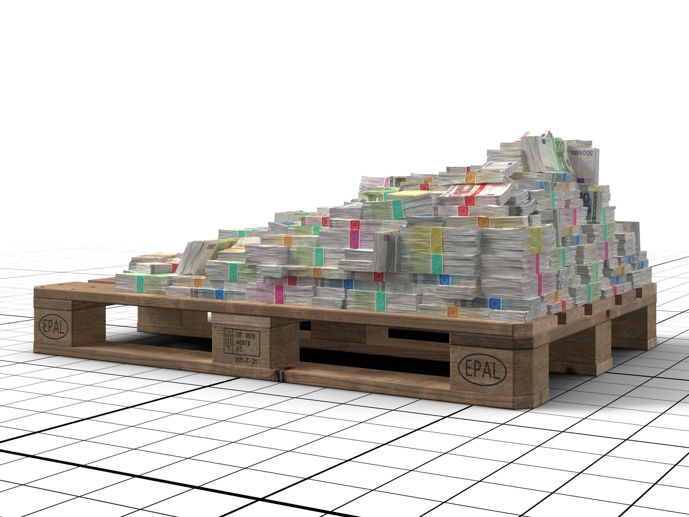 Euro Money Banknotes piled on Europalette Low-poly 3D model_4