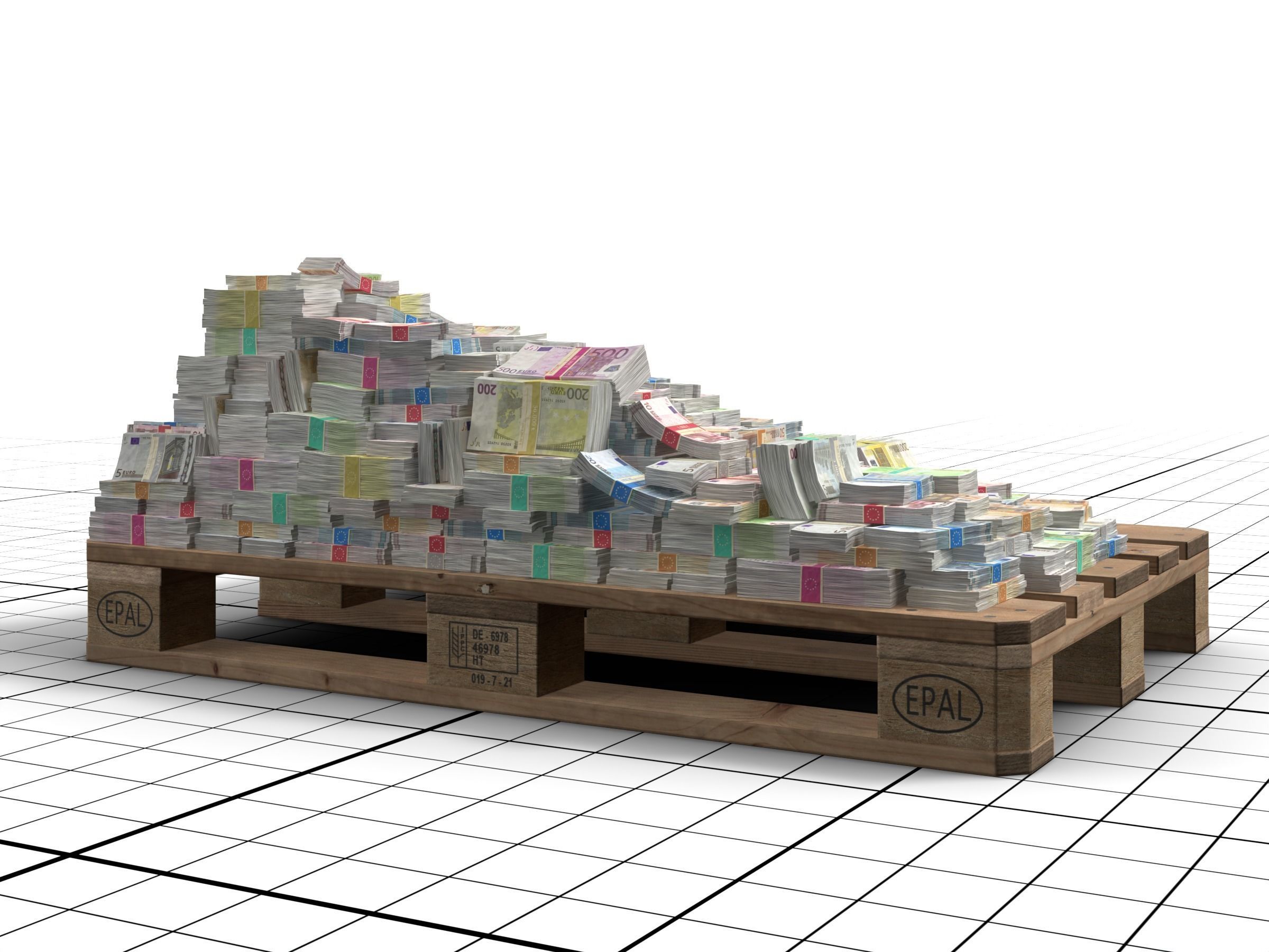 Euro Money Banknotes piled on Europalette Low-poly 3D model_6