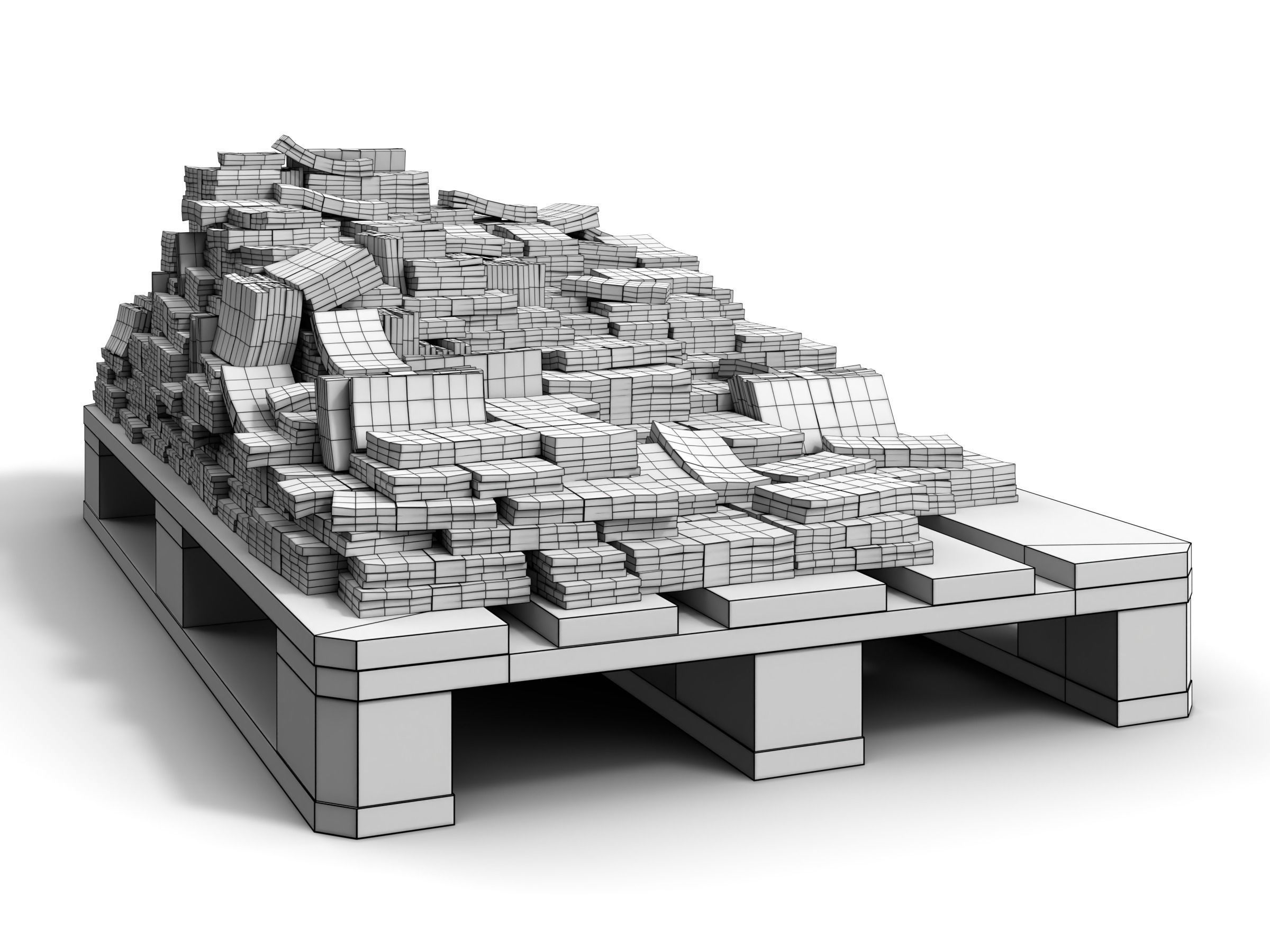 Euro Money Banknotes piled on Europalette Low-poly 3D model_11
