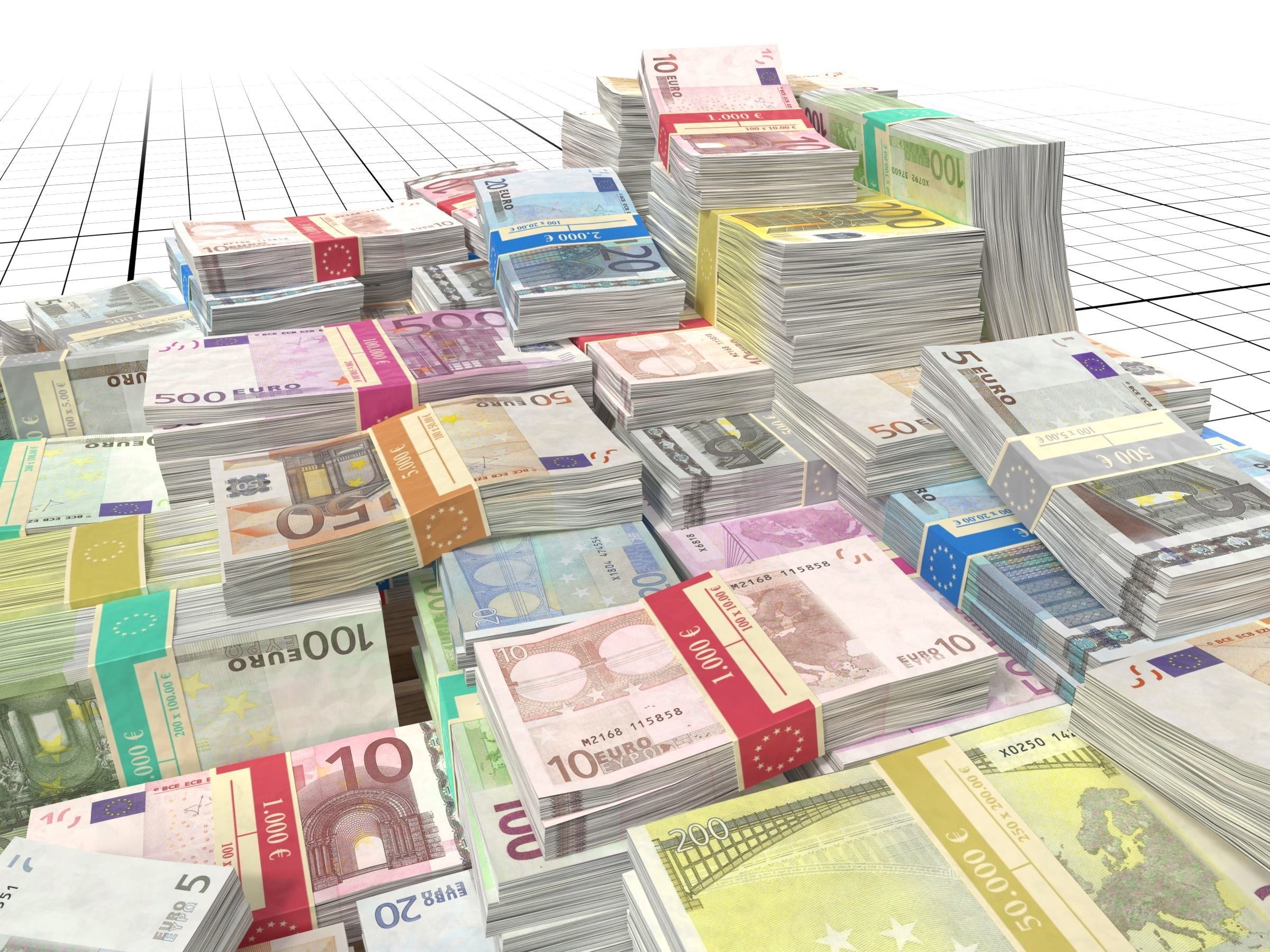 Euro Money Banknotes piled on Europalette Low-poly 3D model_12