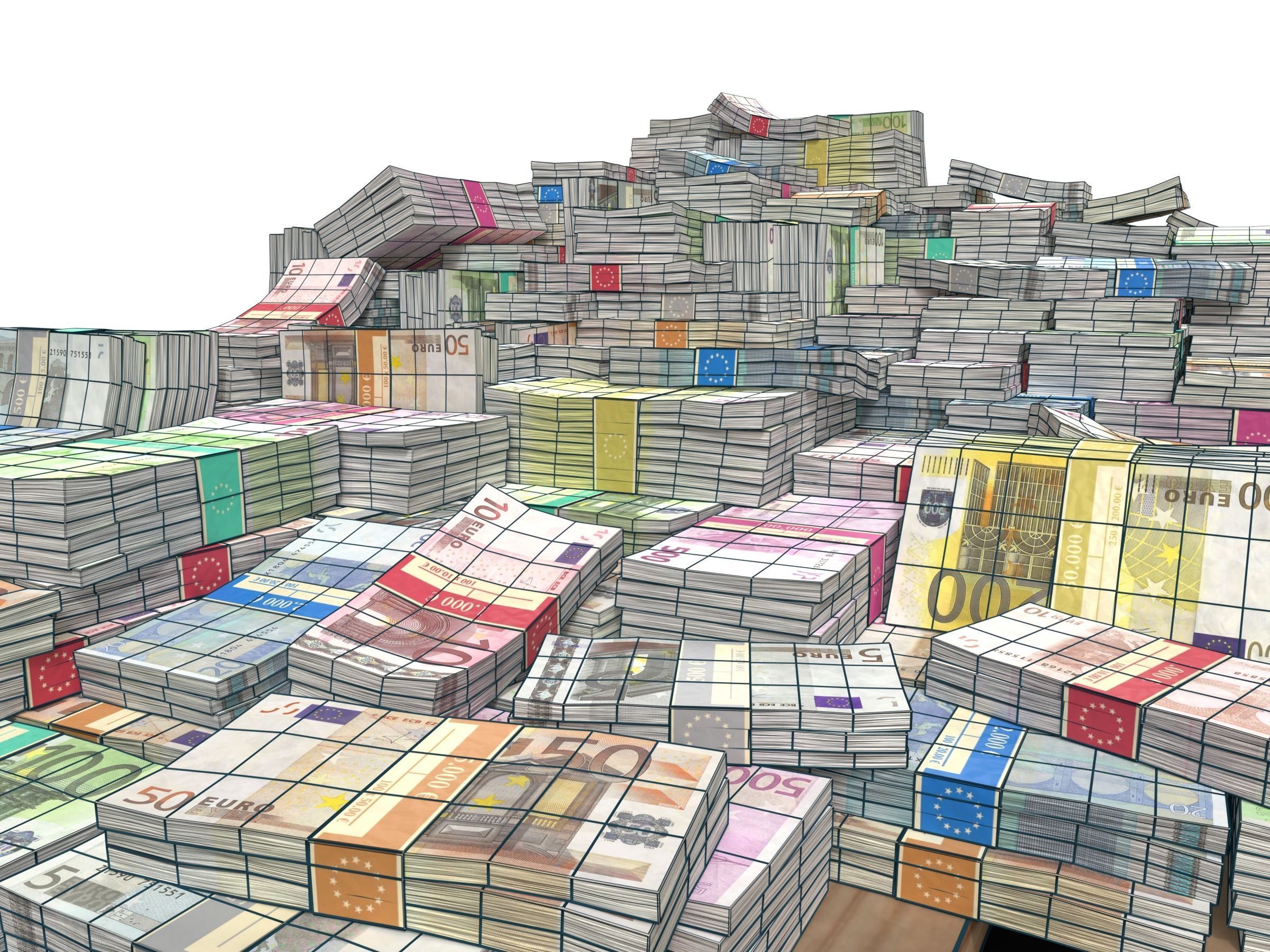 Euro Money Banknotes piled on Europalette Low-poly 3D model_10