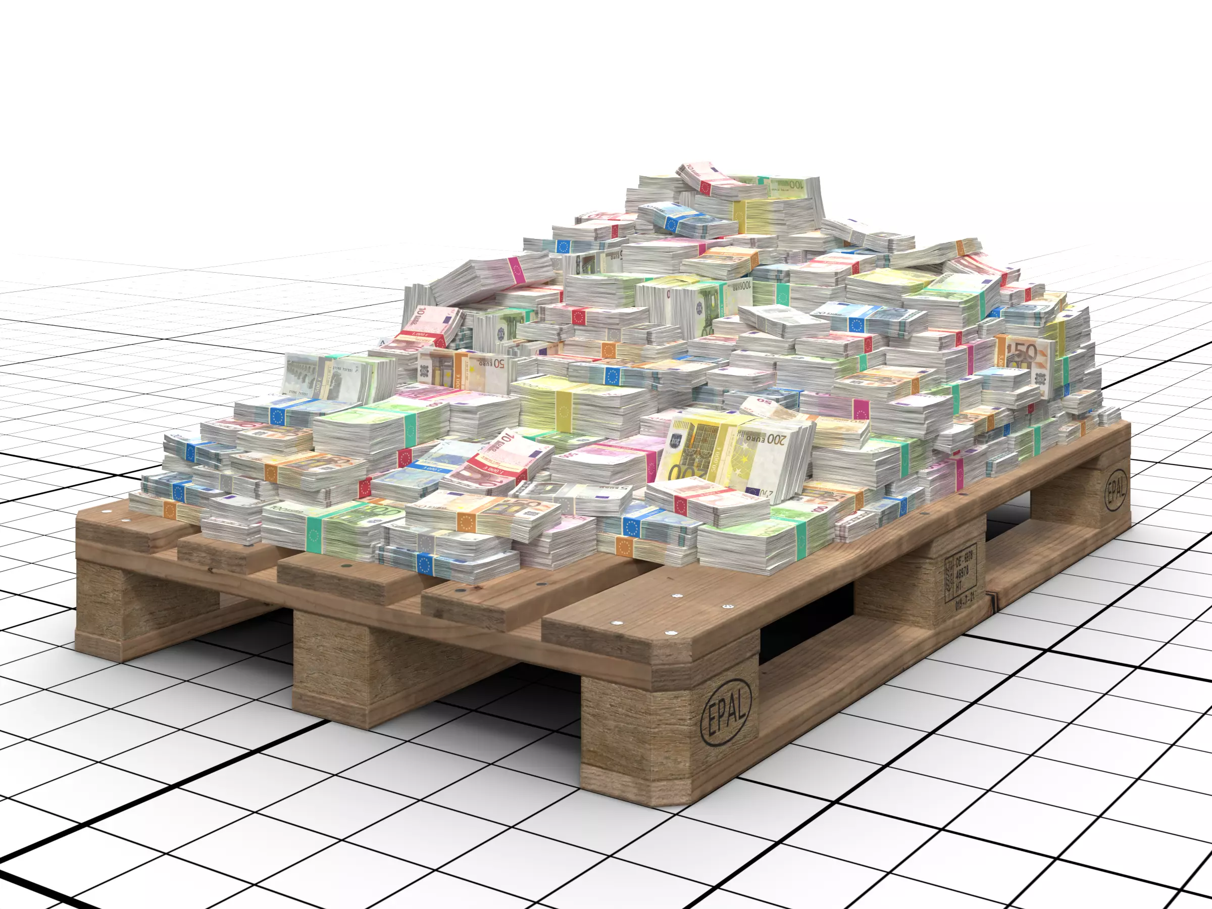 Euro Money Banknotes piled on Europalette Low-poly 3D model_0
