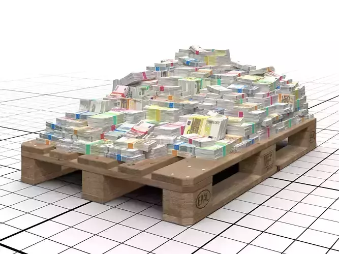 Euro Money Banknotes piled on Europalette Low-poly 3D model