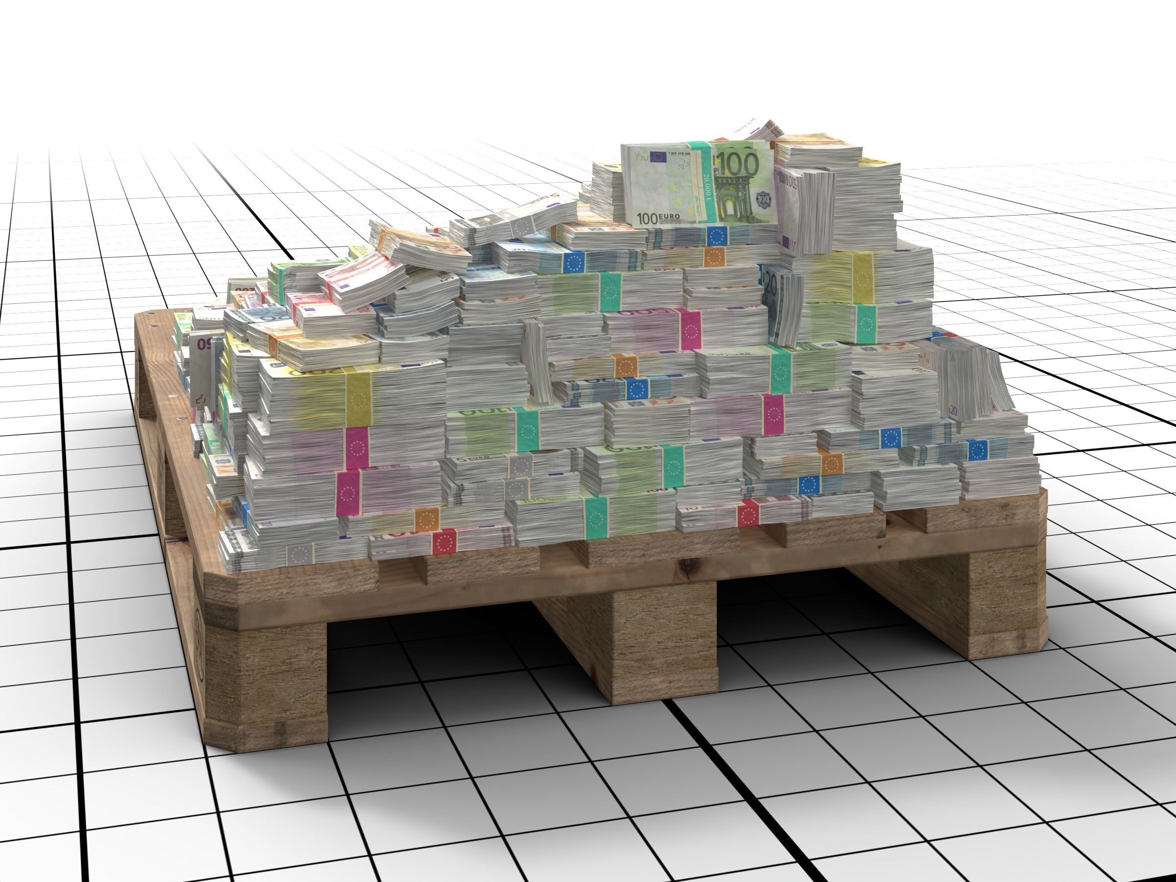 Euro Money Banknotes piled on Europalette Low-poly 3D model_5