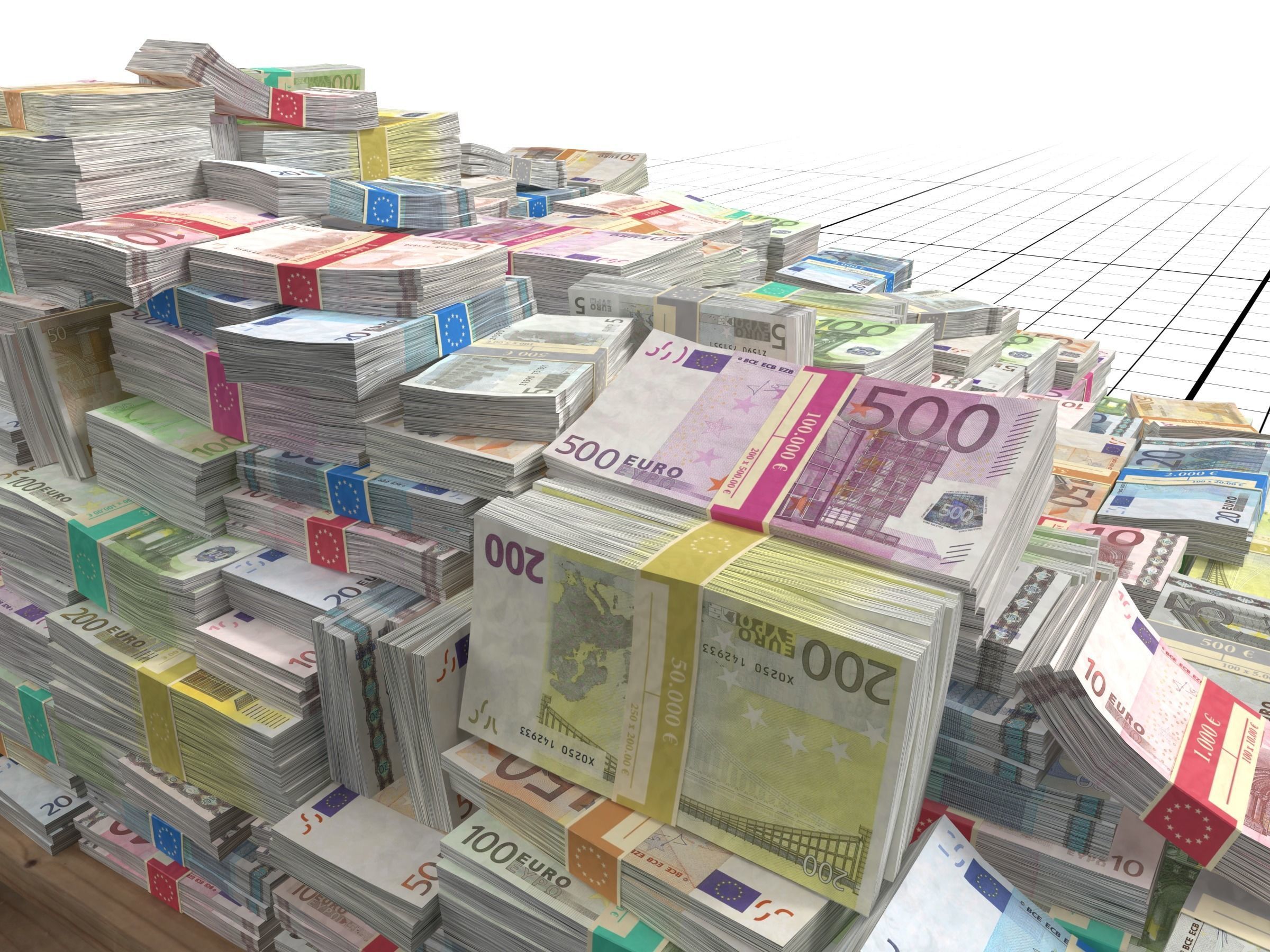 Euro Money Banknotes piled on Europalette Low-poly 3D model_13