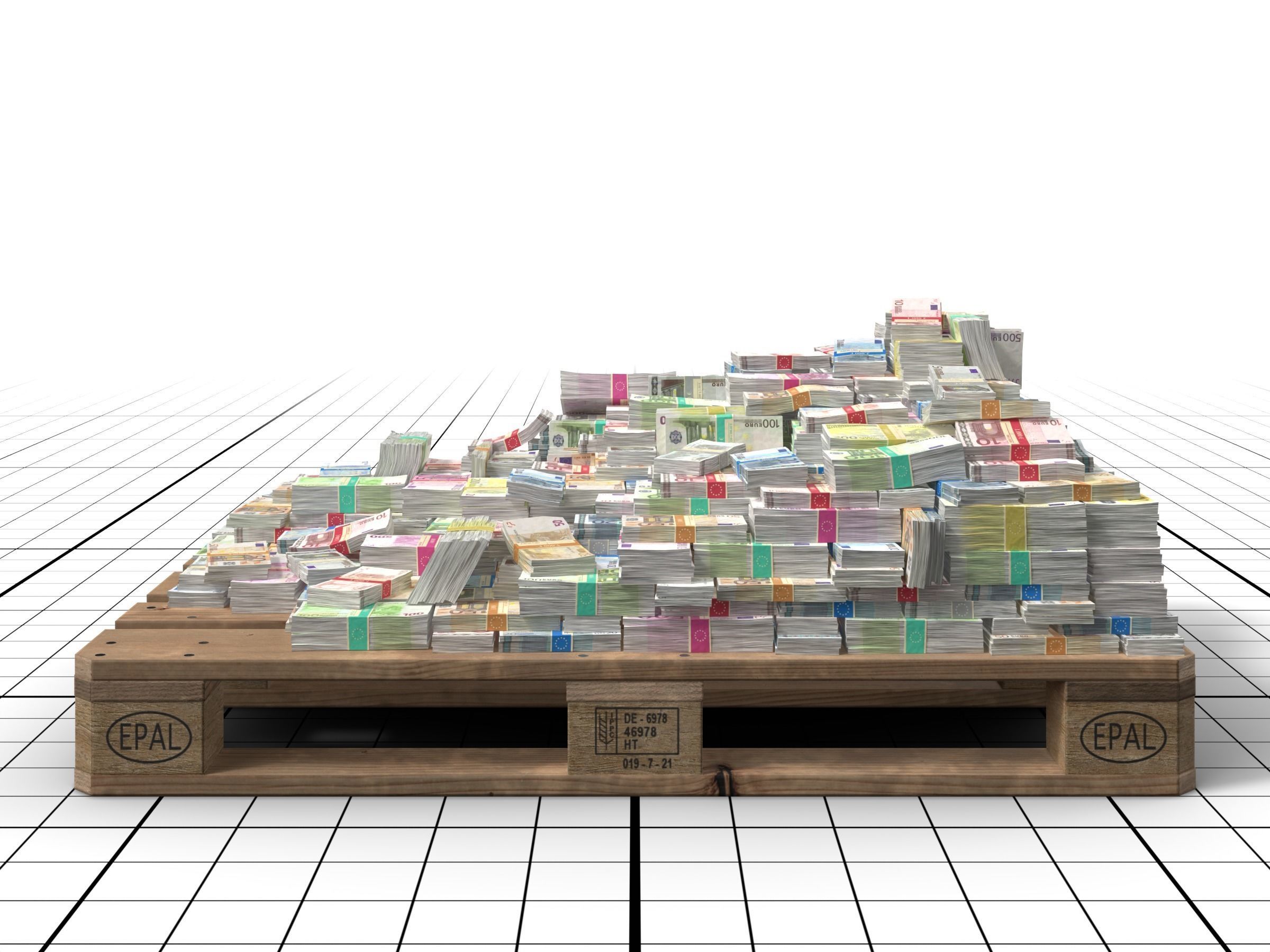 Euro Money Banknotes piled on Europalette Low-poly 3D model_3