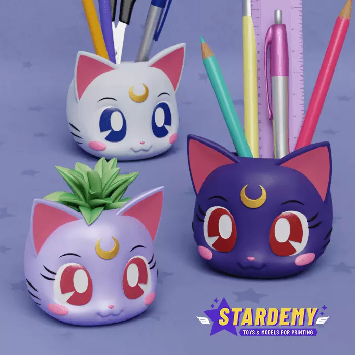 SAILOR MOON CATS LUNA ARTEMIS DIANA PLANTERS PACK PRINT IN PLACE 3D print model_0