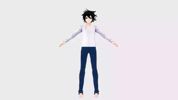 L 3D MODEL DEATH NOTE CHARACTER ANIME FANTASY T-POSE SHAPE KEYS Low-poly 3D model