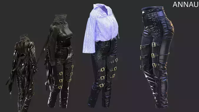 LEATHER SUITS SET PANTS 2 JACKETS BLOUSE etc