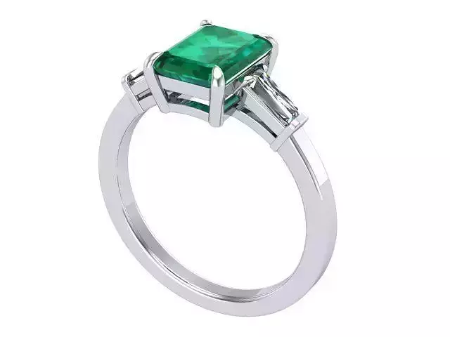 Emerald Three Stone Radiant Ring 