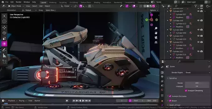 New scifi hover bike modeled in blender Low-poly 3D model