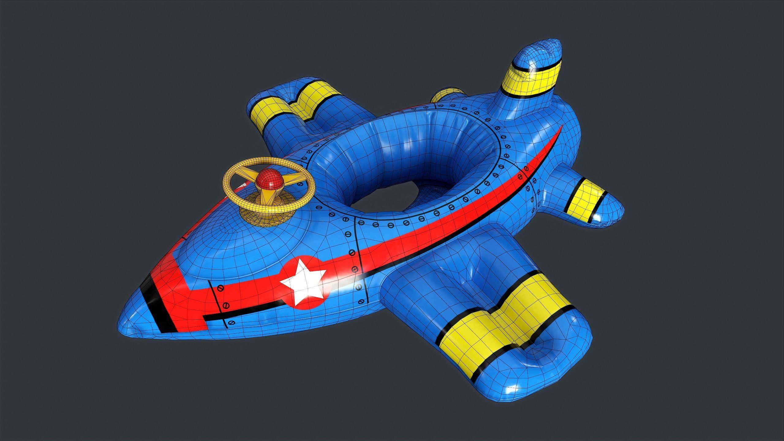 Inflatable Aircraft Swimming Ring 1 PBR Game Ready Low-poly 3D model_1