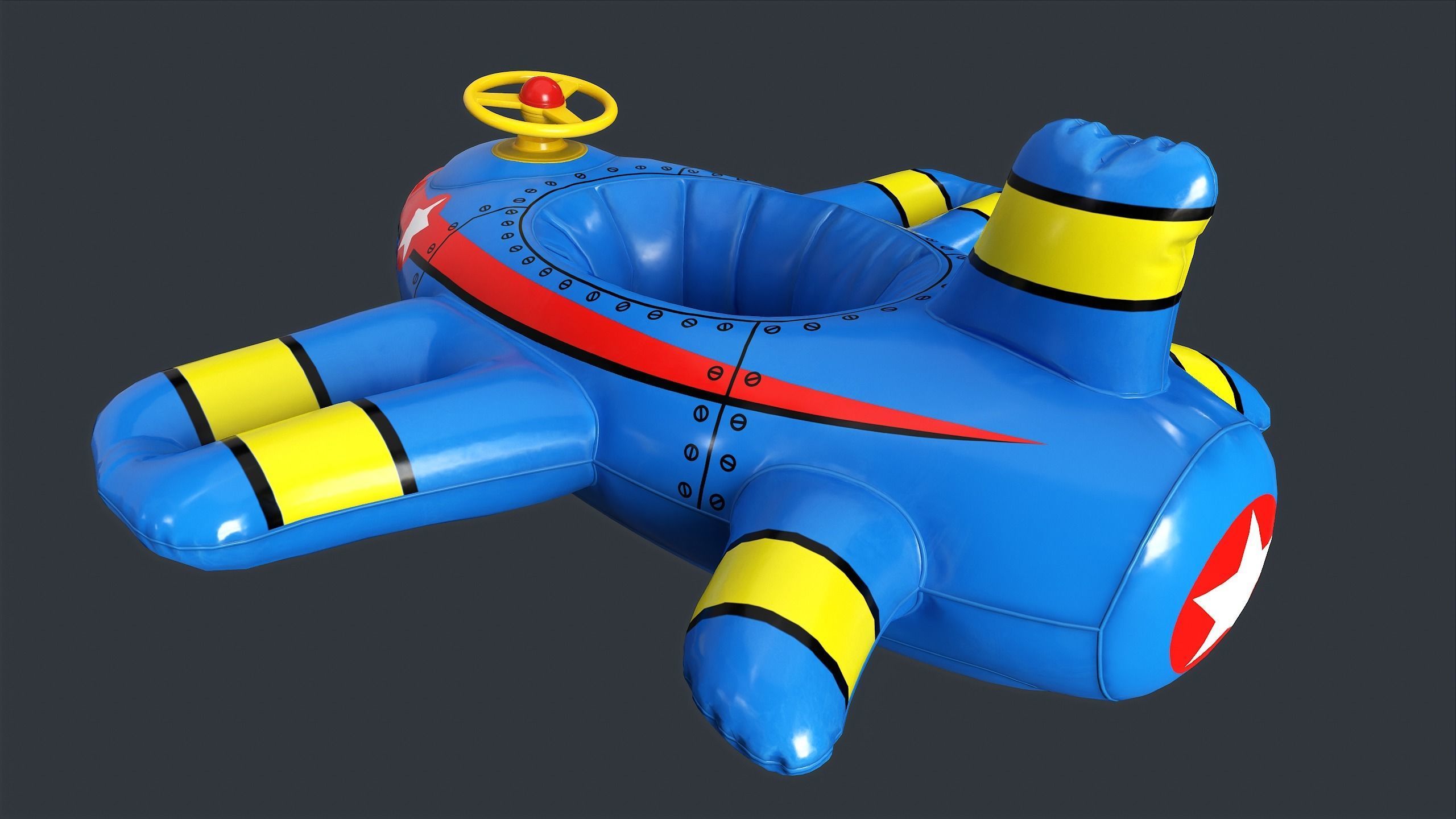 Inflatable Aircraft Swimming Ring 1 PBR Game Ready Low-poly 3D model_9