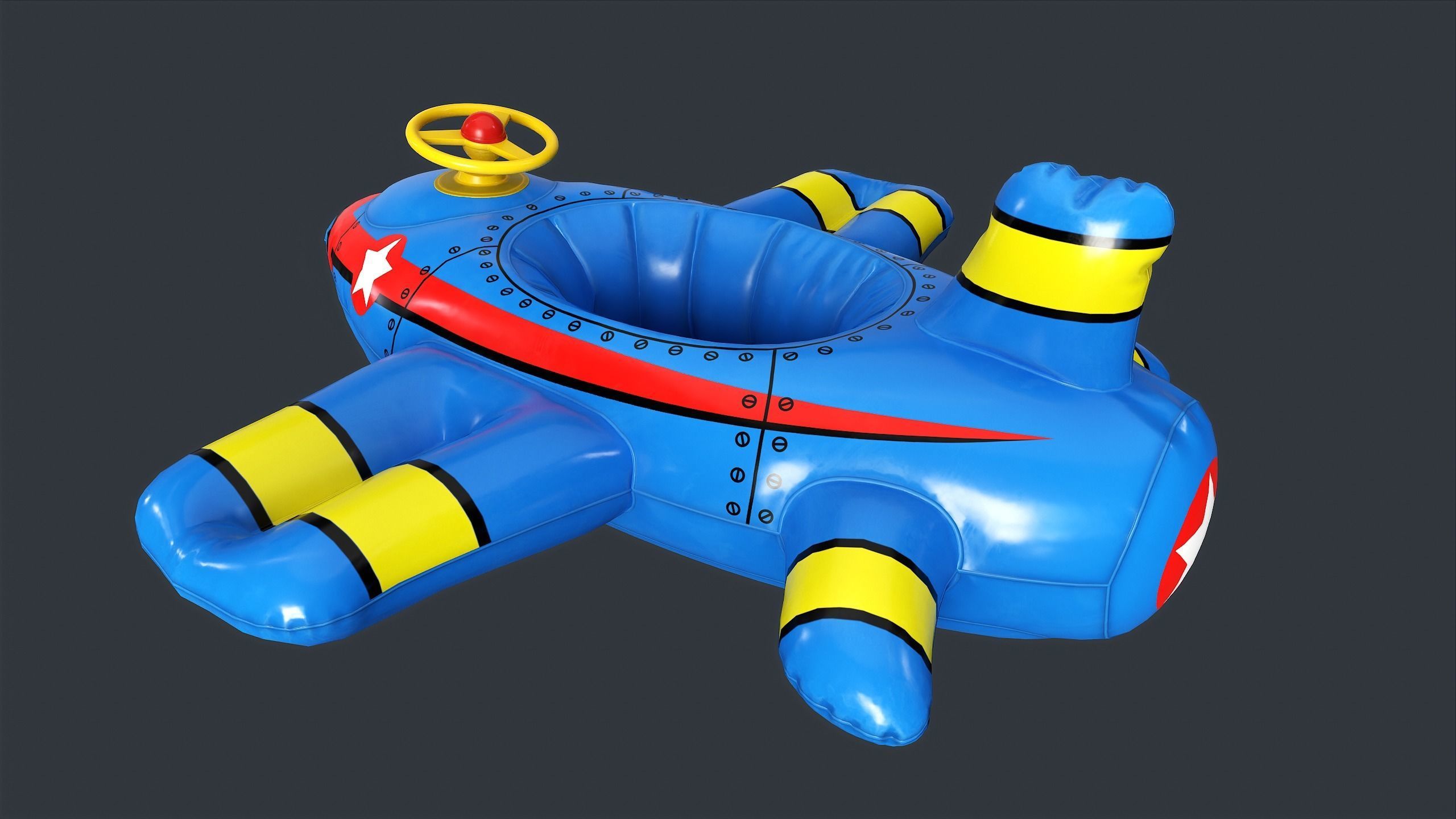 Inflatable Aircraft Swimming Ring 1 PBR Game Ready Low-poly 3D model_7