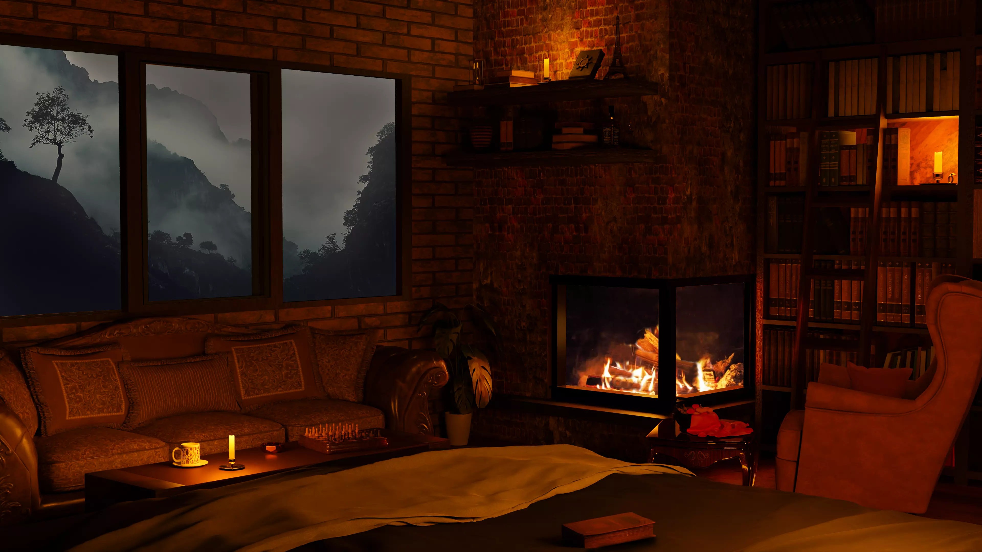 cozy bedroom interior sense Low-poly 3D model