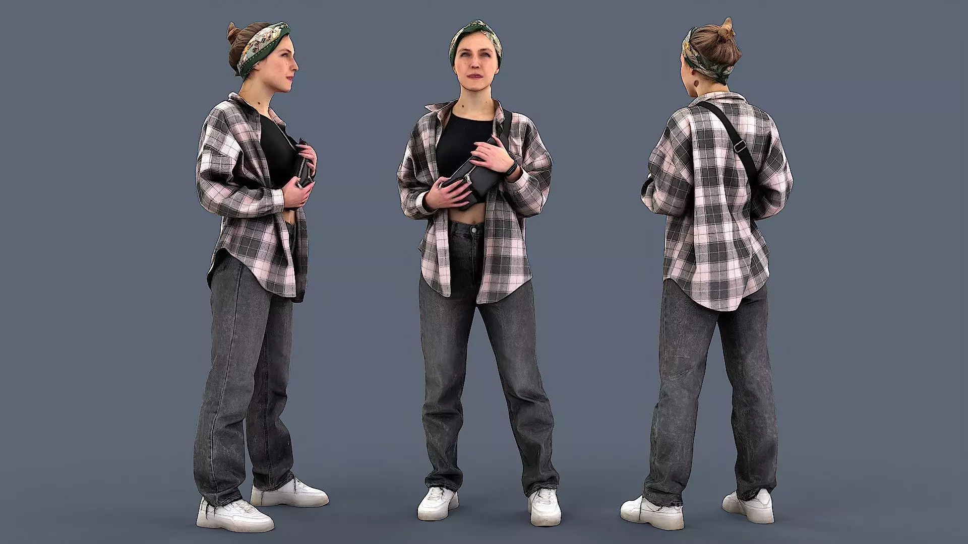 Girl in Plaid Shirt 3D model_0
