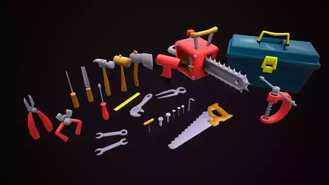 CARPENTER TOOLS PACK GAME READY CARTOON Low-poly 3D model