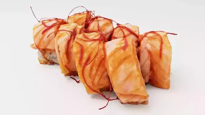 Sushi Rolls with tataki salmon and chili pepper threads  3D model