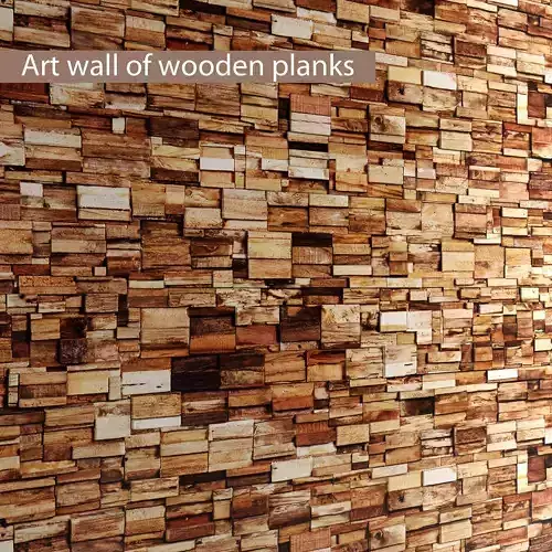 Art wall of wooden planks 3D 4