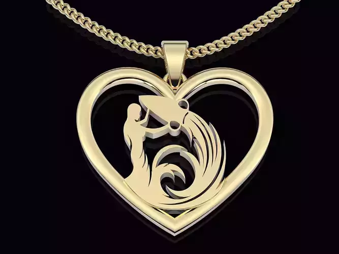 Aquarius zodiac pendant  silver gold printable jewelry 3D model