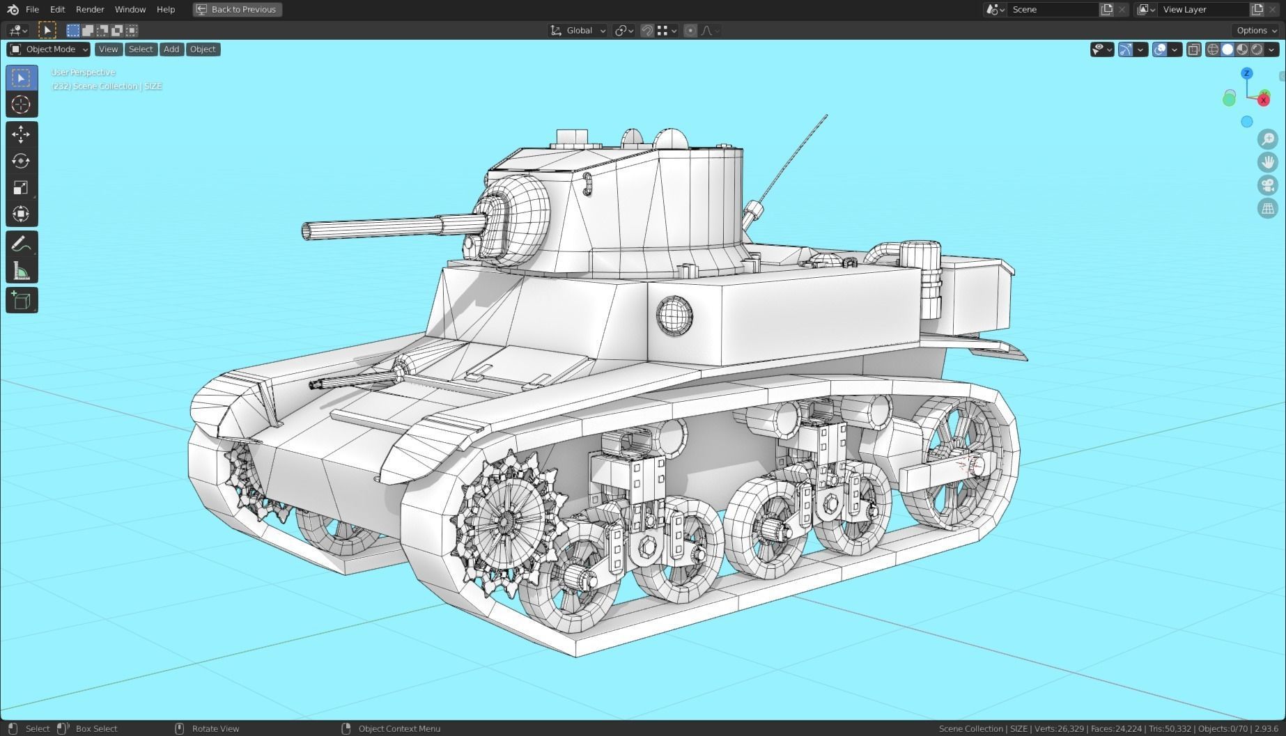 M3 Stuart Tank Base Mesh Low-poly 3D model_10