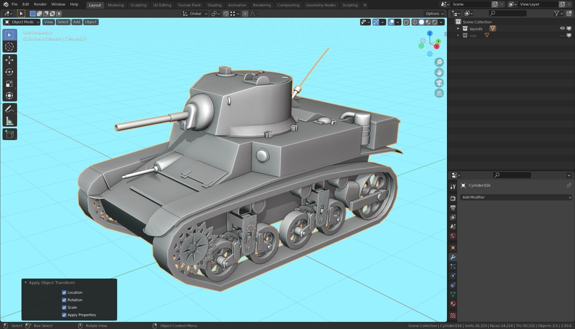 M3 Stuart Tank Base Mesh Low-poly 3D model_1