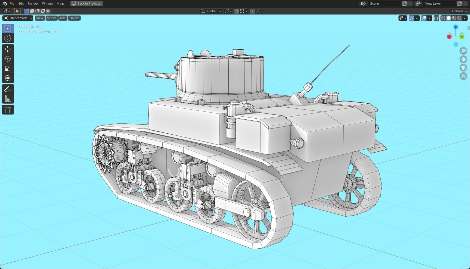 M3 Stuart Tank Base Mesh Low-poly 3D model_8