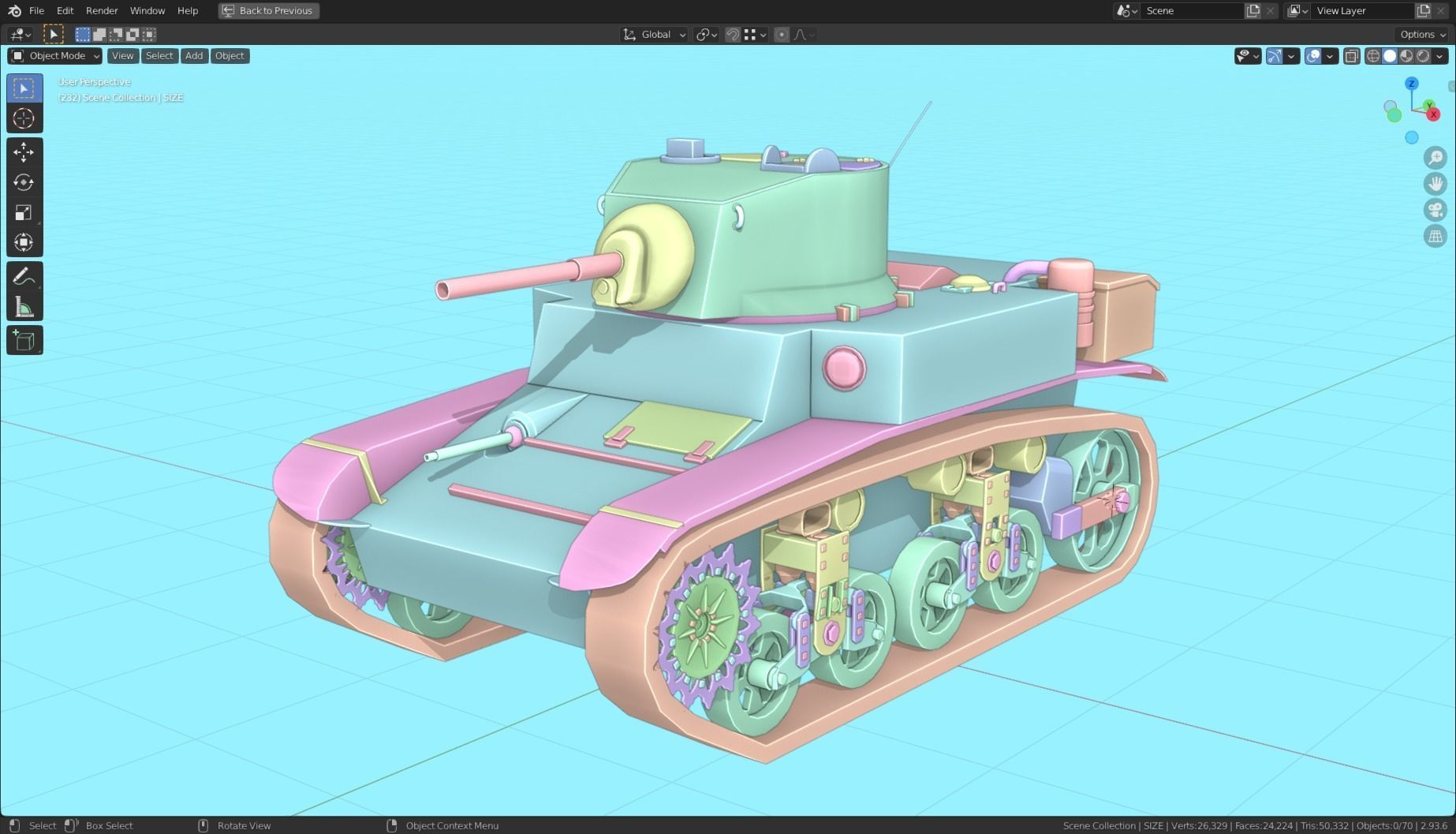 M3 Stuart Tank Base Mesh Low-poly 3D model_14