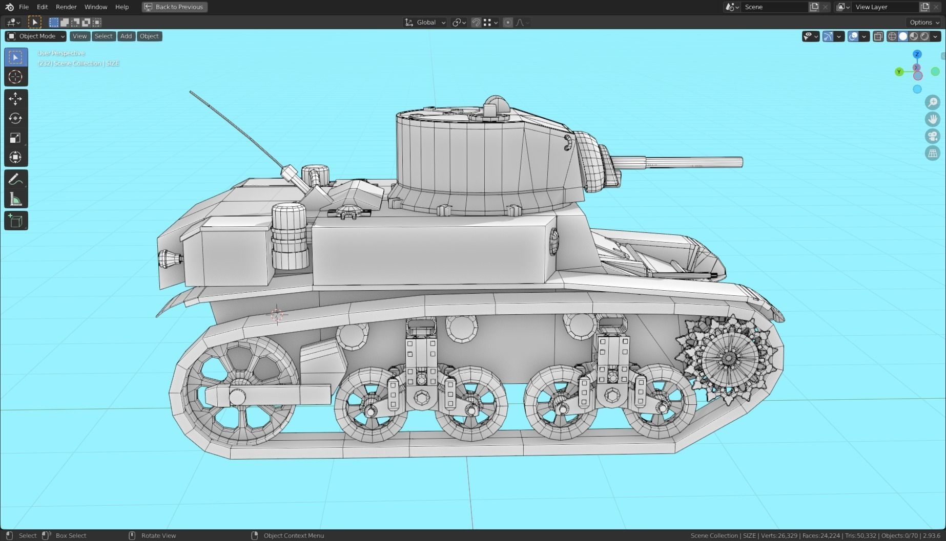 M3 Stuart Tank Base Mesh Low-poly 3D model_11