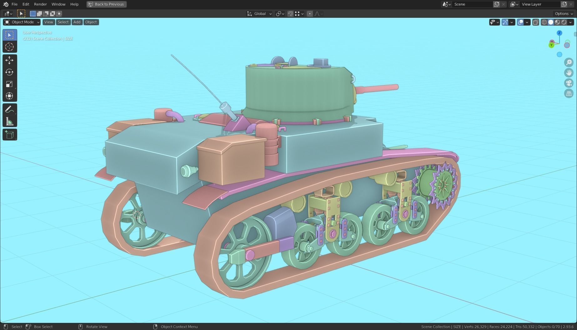 M3 Stuart Tank Base Mesh Low-poly 3D model_16