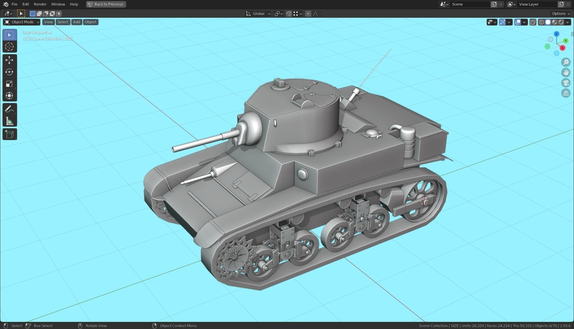 M3 Stuart Tank Base Mesh Low-poly 3D model_6