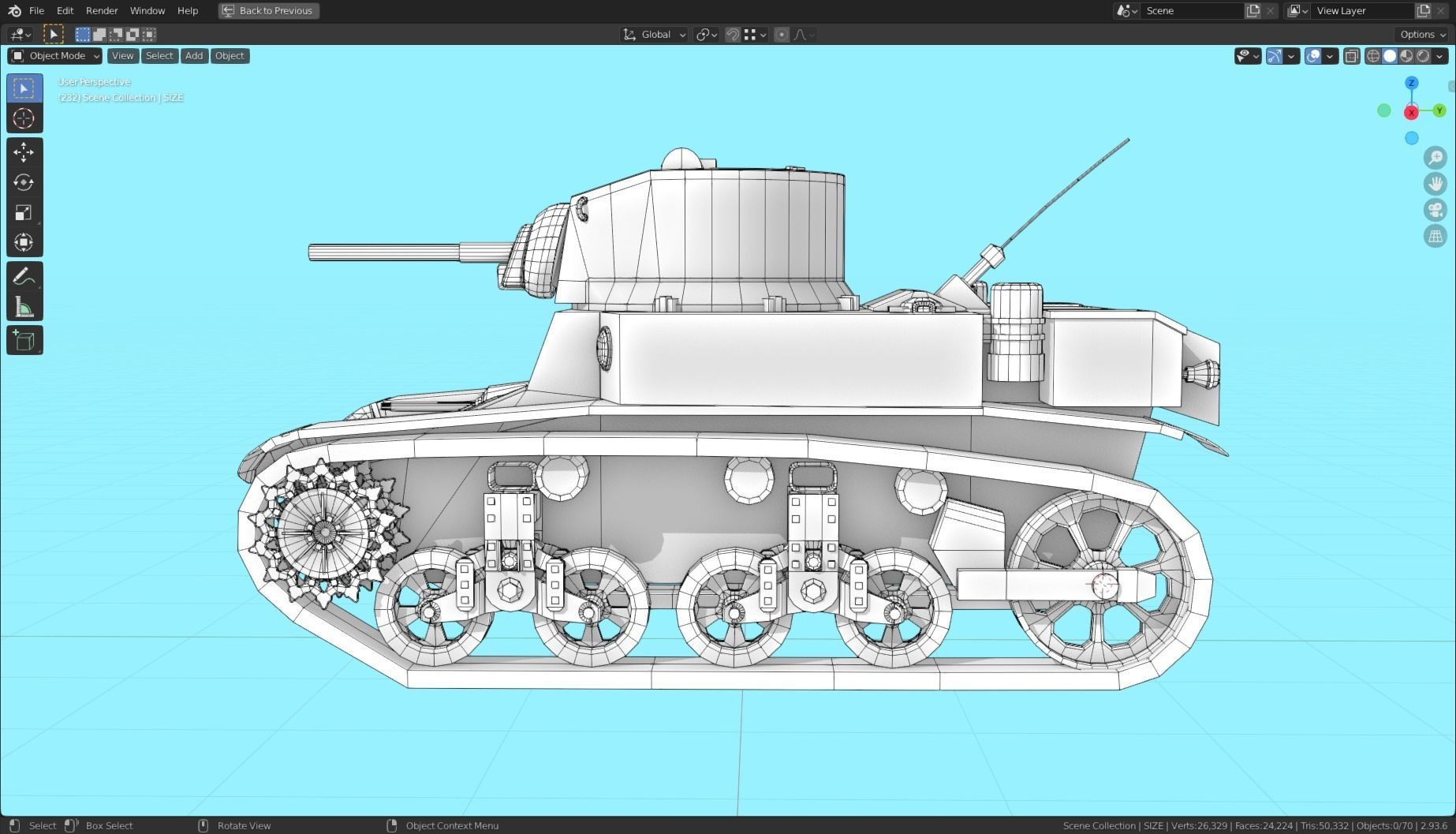 M3 Stuart Tank Base Mesh Low-poly 3D model_12