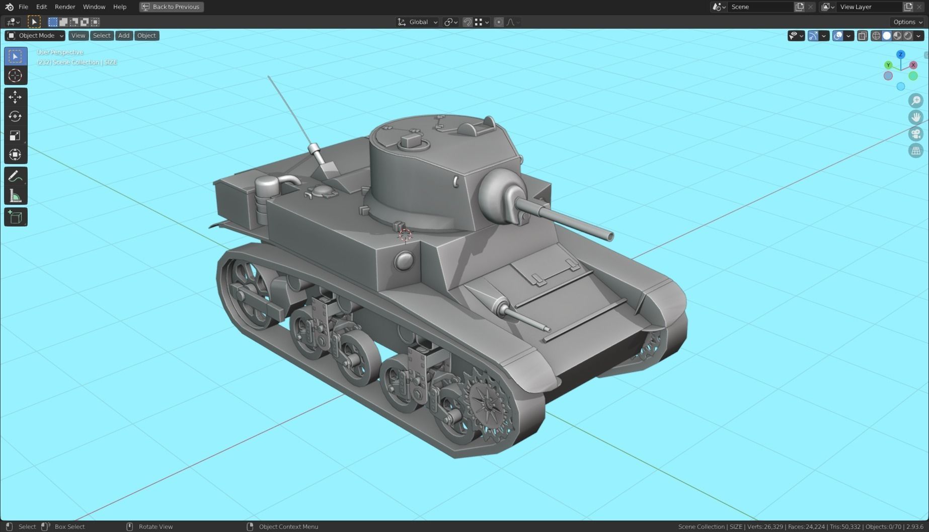 M3 Stuart Tank Base Mesh Low-poly 3D model_5