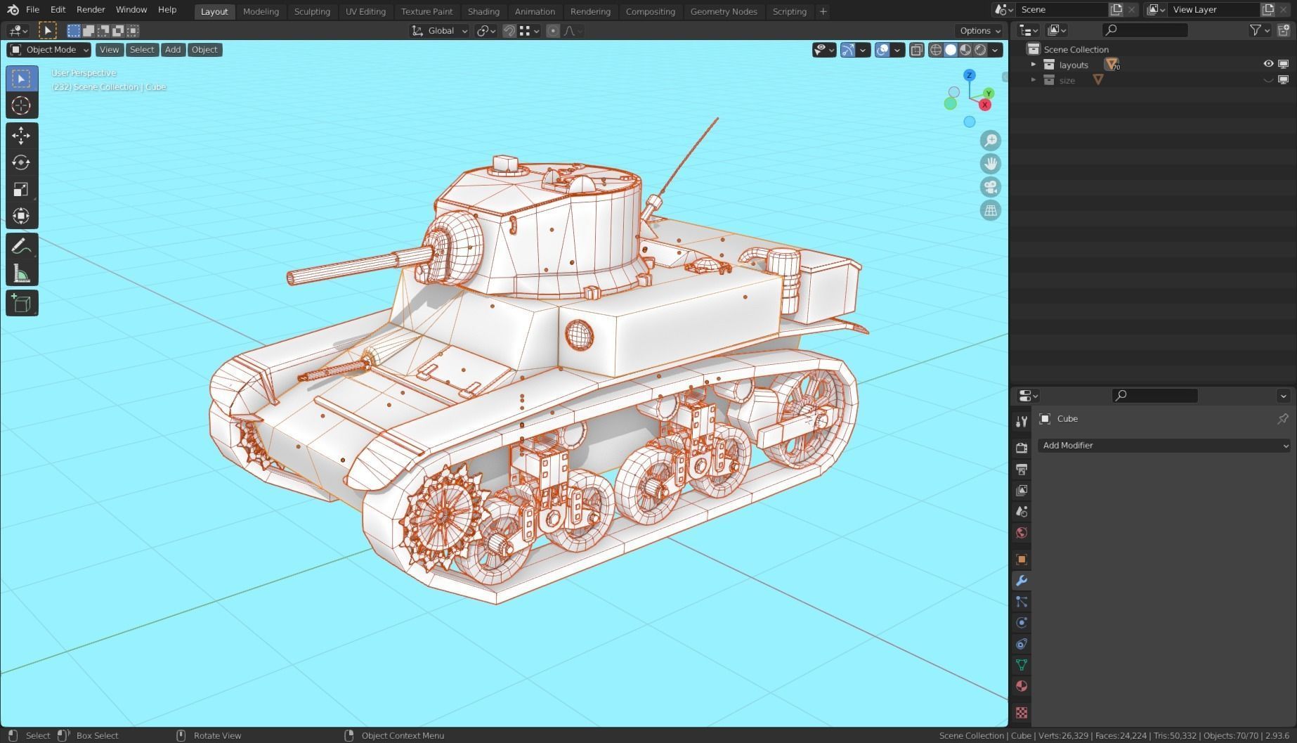 M3 Stuart Tank Base Mesh Low-poly 3D model_13